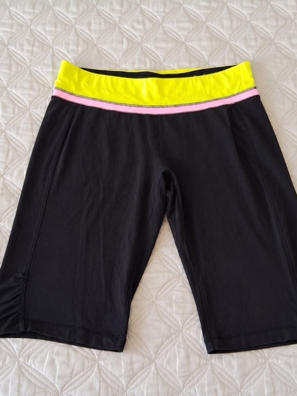 Black Active Bike Shorts with Neon Yellow and Pink Waistband size 18/20